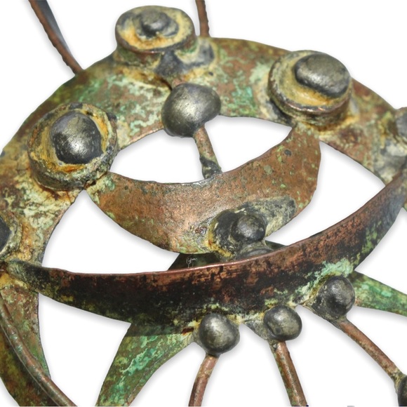 Vintage Brutalist Pendant Necklace Patinated Copper Large Abstract Molten Spore - Picture 6 of 8